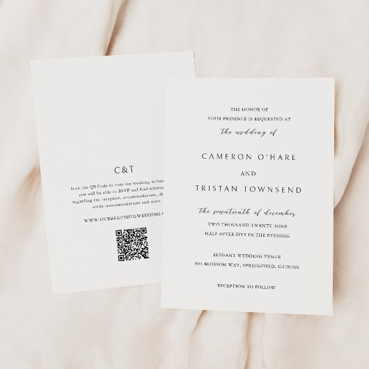Eenvoudige zwart-wit QR Code Clean Wedding Kaart
