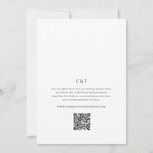 Eenvoudige zwart-wit QR Code Clean Wedding Save The Date (Achterkant)