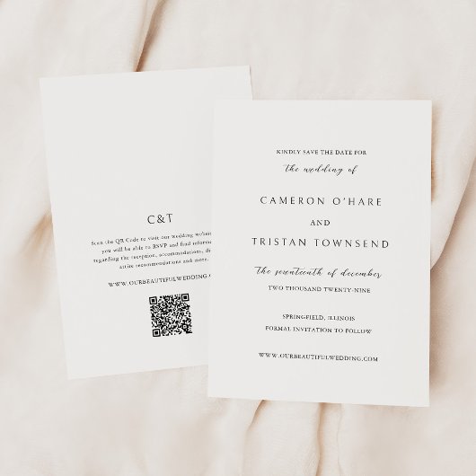 Eenvoudige zwart-wit QR Code Clean Wedding Save The Date