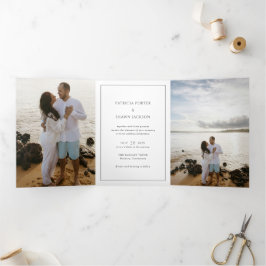 Eenvoudige zwart-wit QR-code Elegante bruiloft Drieluik Uitnodiging