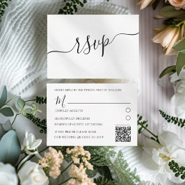 Eenvoudige Zwart & Wit QR-code Huwelijksreactie RSVP Kaartje