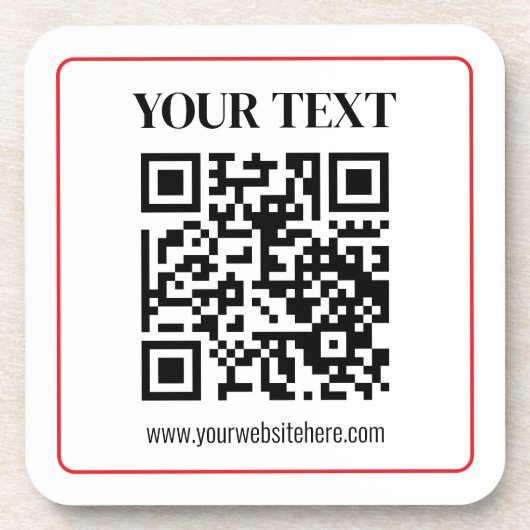 Eenvoudige zwart-wit QR-code met rode rand Bier Onderzetter (Voorkant)