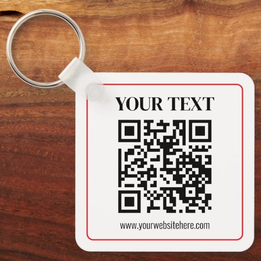 Eenvoudige zwart-wit QR-code met rode rand Sleutelhanger (Voorkant)