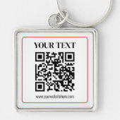 Eenvoudige zwart-wit QR-code met rode rand Sleutelhanger (Voorkant)