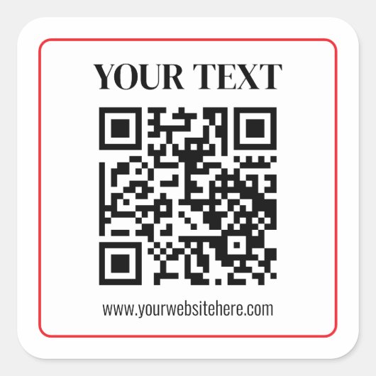 Eenvoudige zwart-wit QR-code met rode rand Vierkante Sticker (Voorkant)