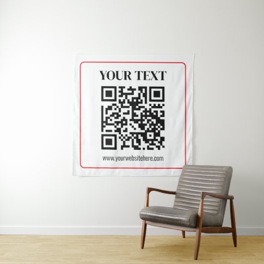 Eenvoudige zwart-wit QR-code met rode rand Wandkleed (In situ)