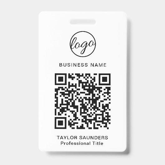 Eenvoudige Zwart-wit QR-code personeelsidentificat Badge (Voorzijde)