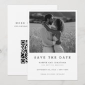Eenvoudige zwart-wit QR-code trouwfoto Save The Date (Voorkant / Achterkant)
