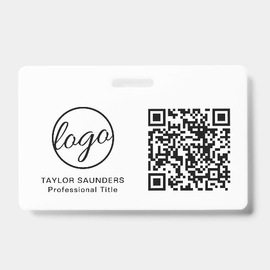 Eenvoudige zwart-wit QR-code werknemer-ID Badge (Voorzijde)