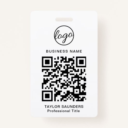 Eenvoudige zwart-wit QR-code werknemer-ID Badge (Voorkant)