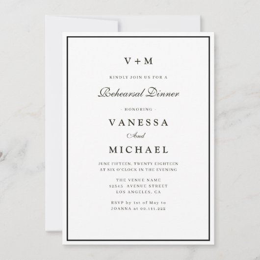 Eenvoudige zwart-wit repetitie diner uitnodiging (Voorkant)