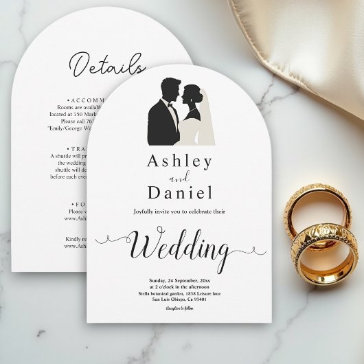 Eenvoudige zwart-wit romantische elegante bruiloft kaart