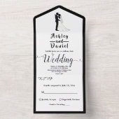 Eenvoudige zwart-wit romantische paar bruiloft all in one uitnodiging (Binnen)