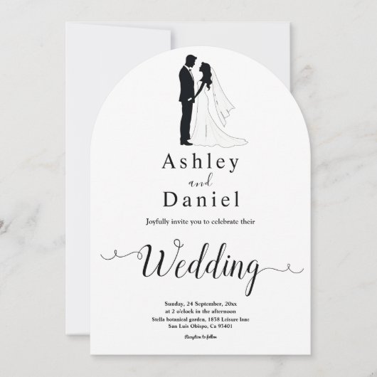 Eenvoudige zwart-wit romantische paar bruiloft kaart (Voorkant)