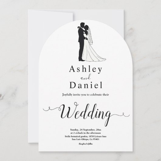 Eenvoudige zwart-wit romantische paar bruiloft kaart (Voorkant)