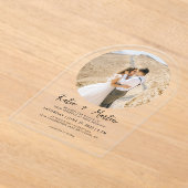 Eenvoudige zwart-wit ronde foto boog bruiloft acryl uitnodigingen (Laagn)