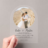 Eenvoudige zwart-wit ronde foto boog bruiloft acryl uitnodigingen (Insitu (Draagbaar))