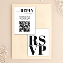 Eenvoudige zwart-wit RSVP-kaarten voor bruiloft QR