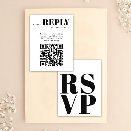 Eenvoudige zwart-wit RSVP-kaarten voor bruiloft QR RSVP Kaartje