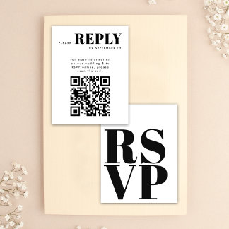 Eenvoudige zwart-wit RSVP-kaarten voor bruiloft QR RSVP Kaartje