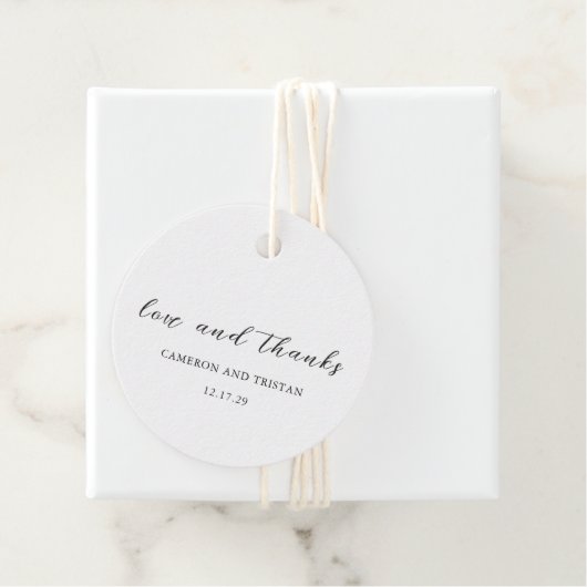 Eenvoudige zwart-wit schone bruiloft bedankjes labels (In situ)