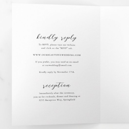 Eenvoudige zwart-wit schone bruiloft drieluik uitnodiging (Binnenzijde eerst)