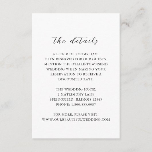 Eenvoudige zwart-wit schone bruiloft informatiekaartje (Voorkant)