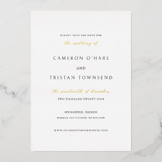 Eenvoudige zwart-wit schone bruiloft Save the Date Folie Uitnodiging (Voorkant)