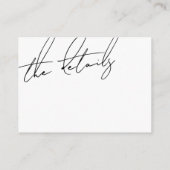 Eenvoudige zwart-wit script bruiloft details informatiekaartje (Achterkant)