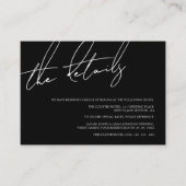Eenvoudige zwart-wit script bruiloft details informatiekaartje (Voorkant)