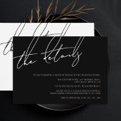 Eenvoudige zwart-wit script bruiloft details informatiekaartje