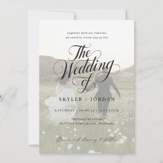 Eenvoudige zwart-wit script overlay foto bruiloft kaart (Voorkant)