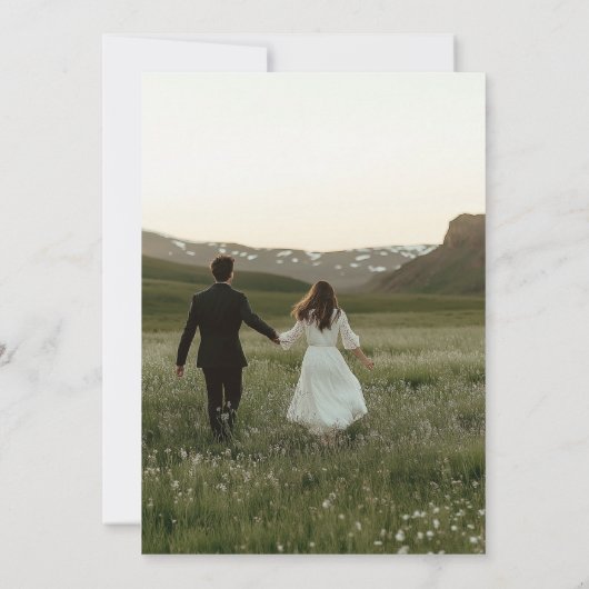 Eenvoudige zwart-wit script overlay foto bruiloft kaart (Achterkant)