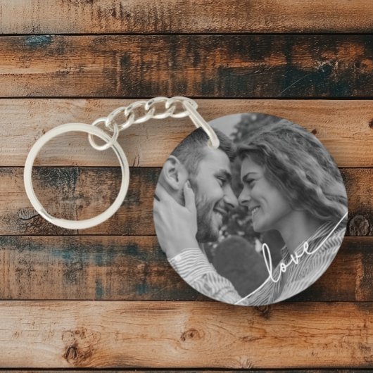 Eenvoudige zwart-wit script paar foto sleutel ring sleutelhanger