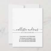 Eenvoudige Zwart Wit Script Sieraden Care Kaart Notitiekaartje (Achterkant)