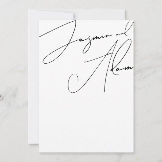 Eenvoudige zwart wit script typografie bruiloft kaart (Achterkant)