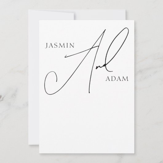 Eenvoudige zwart-wit Script Typografie Bruiloft Kaart (Achterkant)