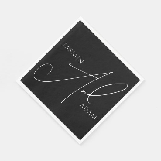 Eenvoudige zwart-wit Script Typografie Bruiloft Servet (Hoek)