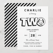 Eenvoudige zwart-wit Snoopy 2e verjaardag Kaart (Voorkant / Achterkant)