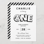 Eenvoudige zwart-wit Snoopy eerste verjaardag Kaart (Voorkant / Achterkant)