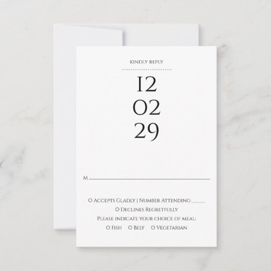 Eenvoudige zwart-wit speciale datum bruiloft RSVP kaartje (Voorkant)