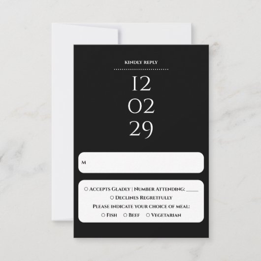 Eenvoudige zwart-wit speciale datum bruiloft RSVP kaartje (Voorkant)