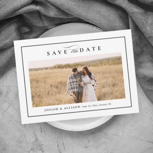 Eenvoudige zwart-wit trouwfoto Save the Date