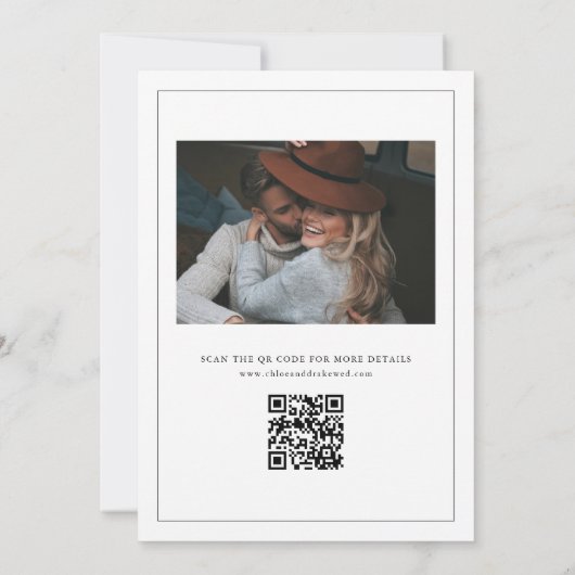 Eenvoudige zwart-wit trouwfoto save the date (Achterkant)