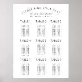 Eenvoudige Zwart-Wit Trouwstoelindeling Poster