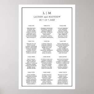Eenvoudige Zwart-Wit Trouwstoelindeling Poster