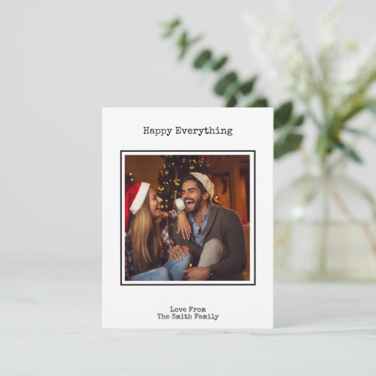 Eenvoudige zwart-wit typemachine kerstfoto feestdagenkaart (Staand voorkant)