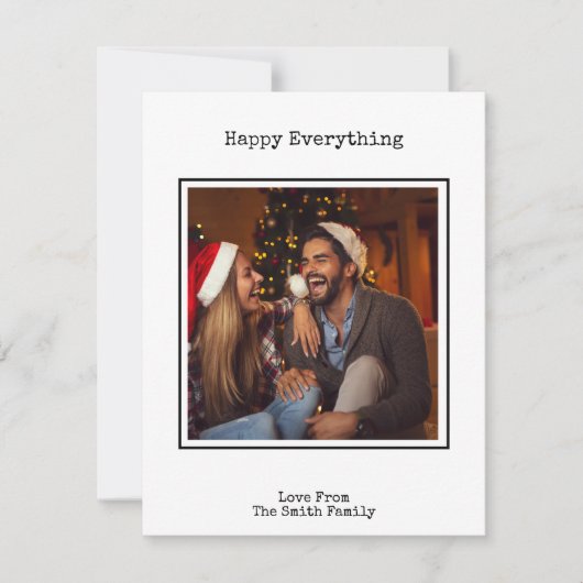 Eenvoudige zwart-wit typemachine kerstfoto feestdagenkaart (Voorkant)