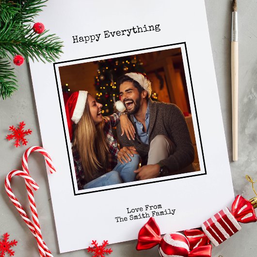 Eenvoudige zwart-wit typemachine kerstfoto feestdagenkaart