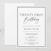 Eenvoudige zwart-wit typografie 21e verjaardag kaart (Voorkant / Achterkant)